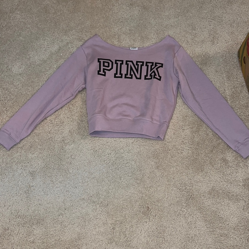 Pink Cropped Off the Shoulder Sweatshirt